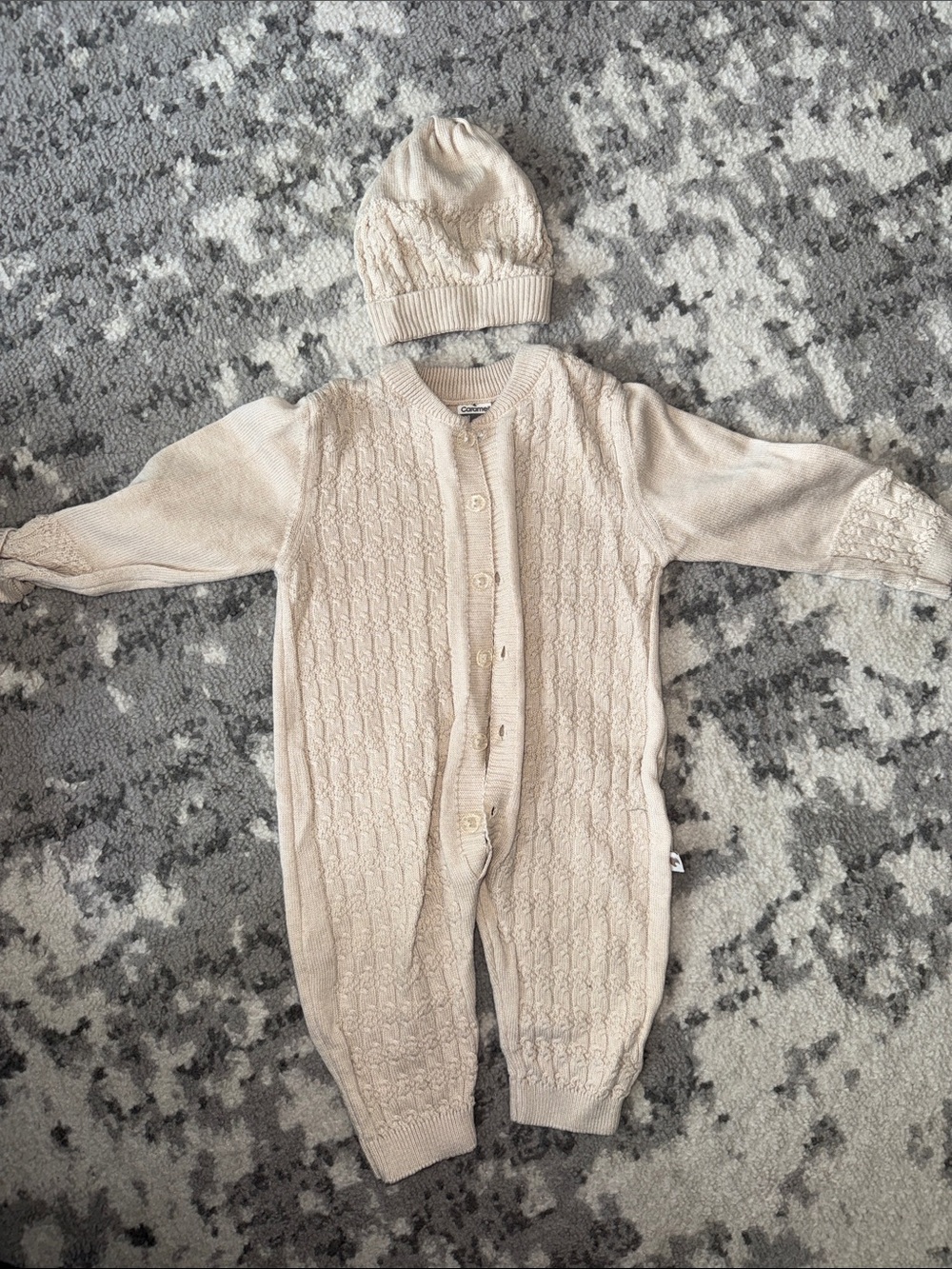 Cozy Cream Knit Baby Footie with Matching Hat